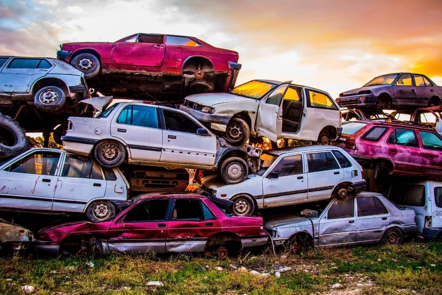 Junk vehicles at an auto recycling yard
